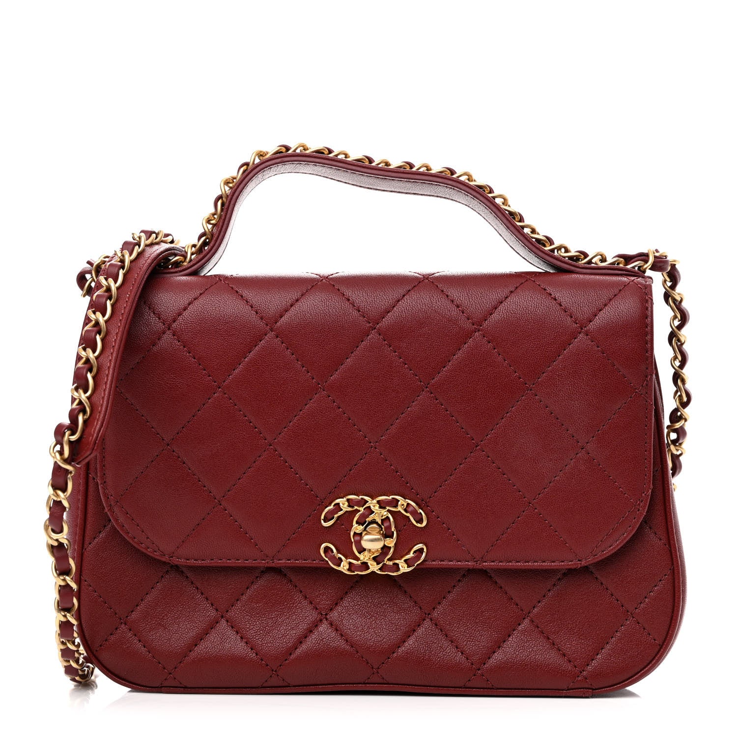 Chanel Lambskin Quilted Chain Infinity Top Handle Flap Burgundy 1 of 10