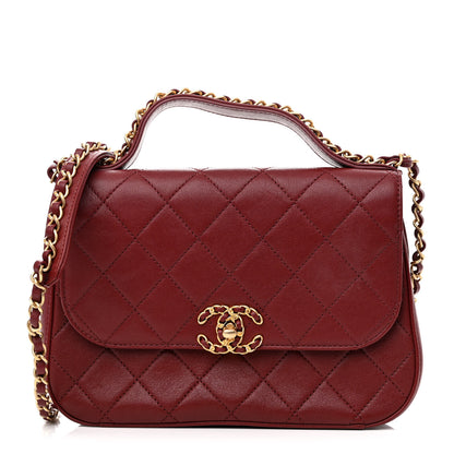Chanel Lambskin Quilted Chain Infinity Top Handle Flap Burgundy 1 of 10