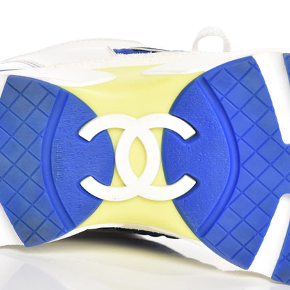 Chanel Suede Calfskin CC Sneakers 37.5 White Blue Yellow 6 of 8