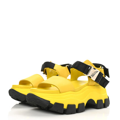 Prada Brushed Calfskin Monolith Pegasus Thunder Sandals 38 Yellow Black 3 of 7