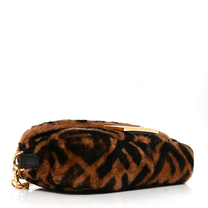 Fendi Shearling Vitello Dolce Macro FF 1974 Mini Baguette Tobacco Black 4 of 10