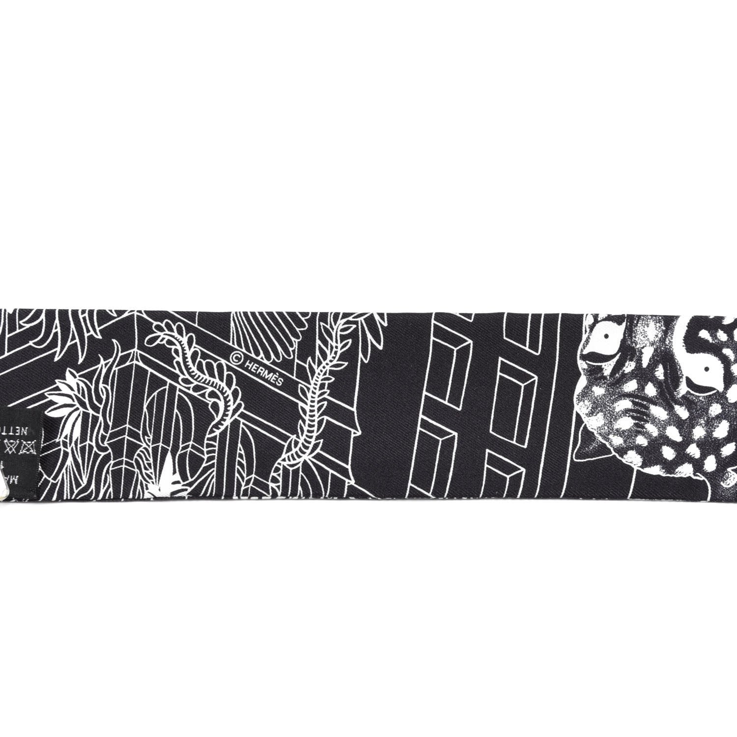 Hermes Silk Animapolis Twilly Black White 3 of 4