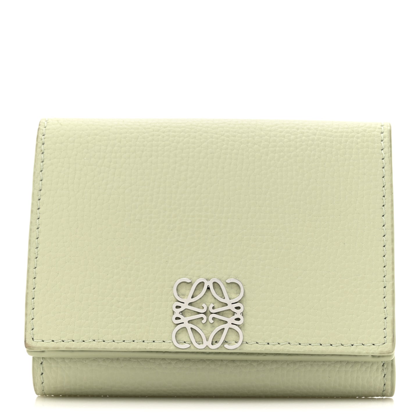 Pebble Grain Calfskin Anagram Small Vertical Wallet Green