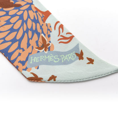 Hermes Silk Dans Un Jardin Anglais Twilly Vert D'Eau Saumon Bleu 2 of 3