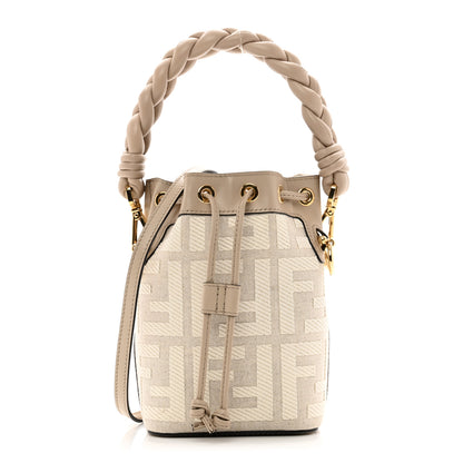 Fendi Canvas Nappa F is Fendi FF Embroidered Mini Mon Tresor Bucket Bag Grezzo White Nuvola 1 of 9