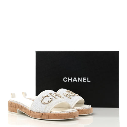 Chanel Tweed Cork CC Chain Mule Sandal 40 White 10 of 10