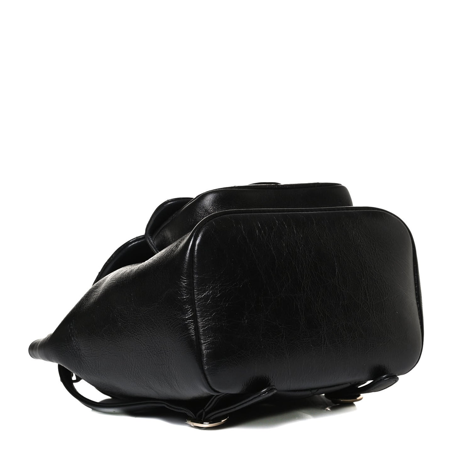 Glazed Aged Calfskin Quilted Small Duma Drawstring Backpack Black
