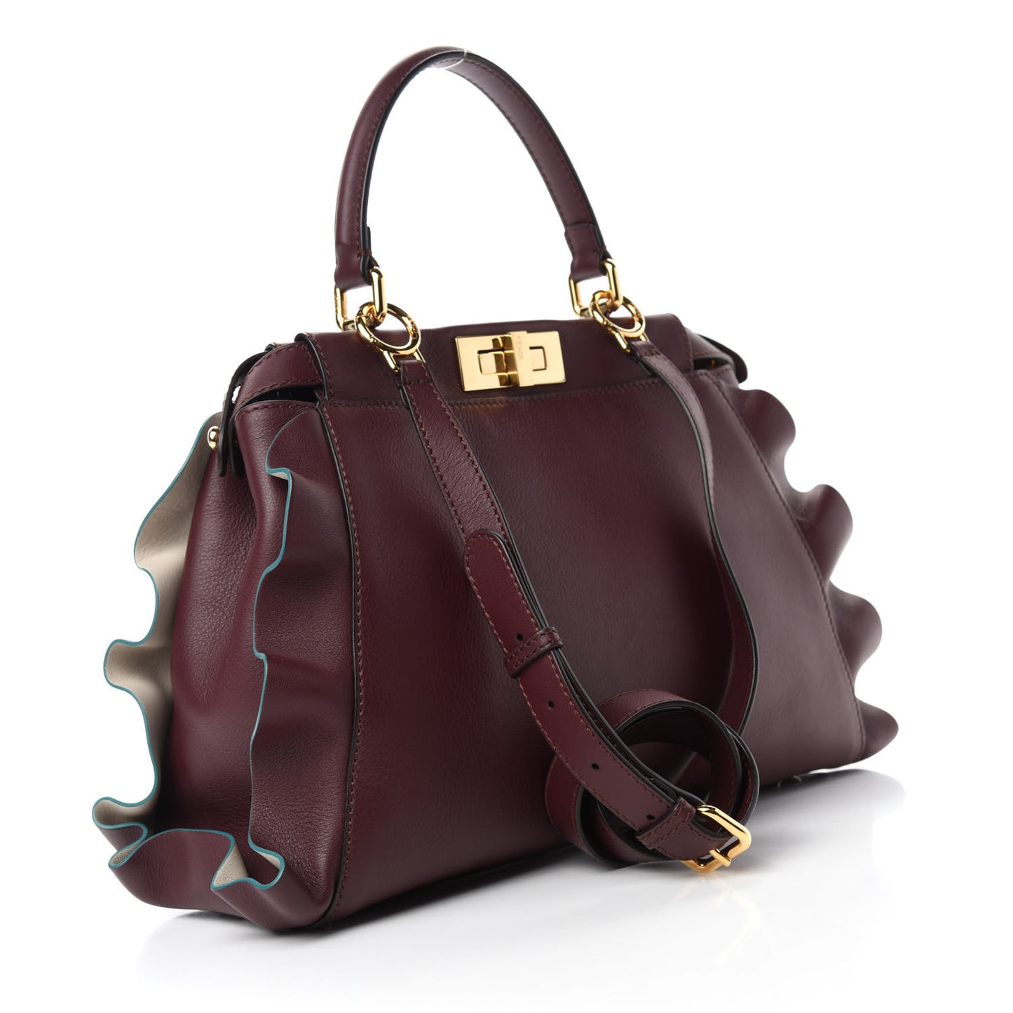 Vitello Seta Waves Bi-Color Medium Peekaboo Iconic Satchel Bordeaux Latte