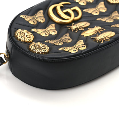Gucci Calfskin Matelasse Animal Studs GG Marmont Belt Bag 85 34 Black 11 of 12