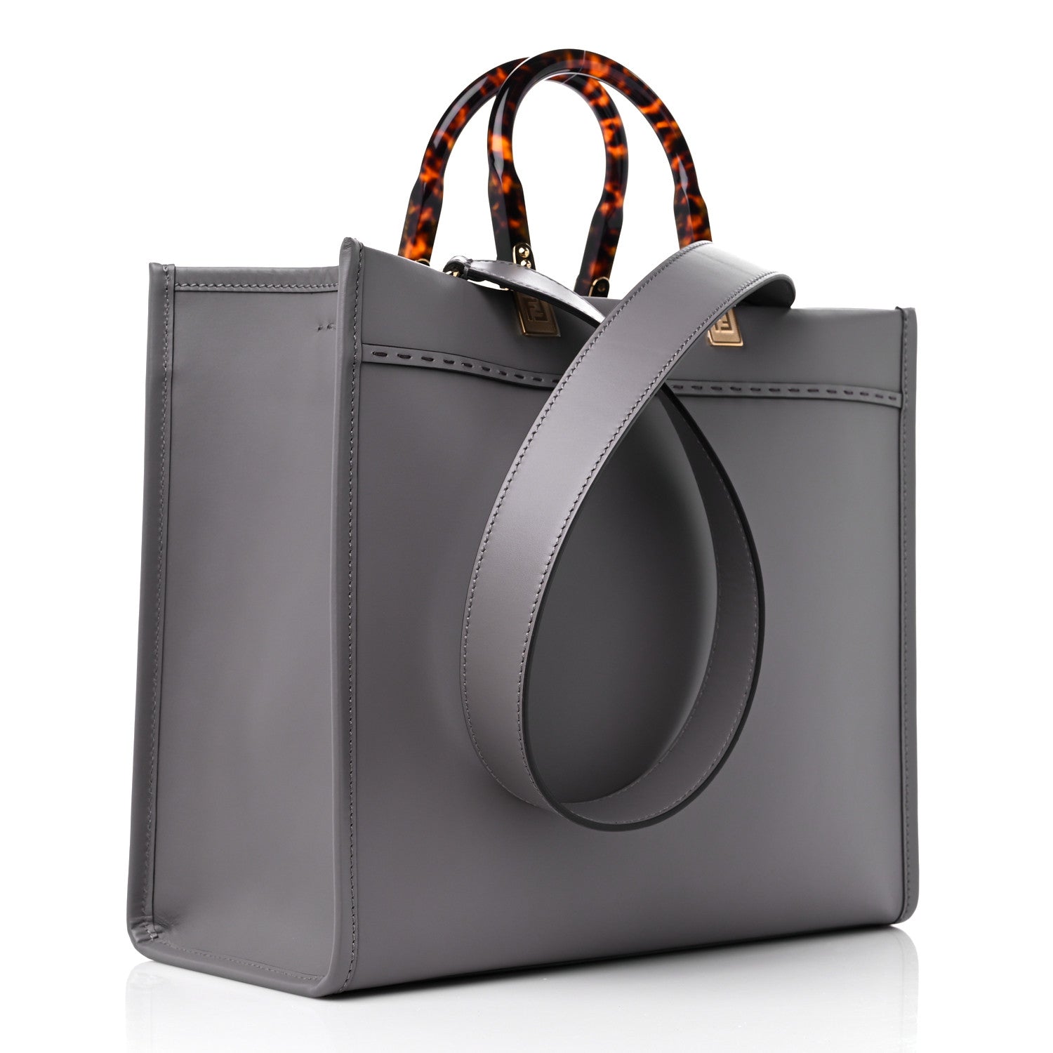 Fendi Vitello King Plexiglass Logo Embossed Medium Fendi Sunshine Shopper Tote Moon 3 of 9