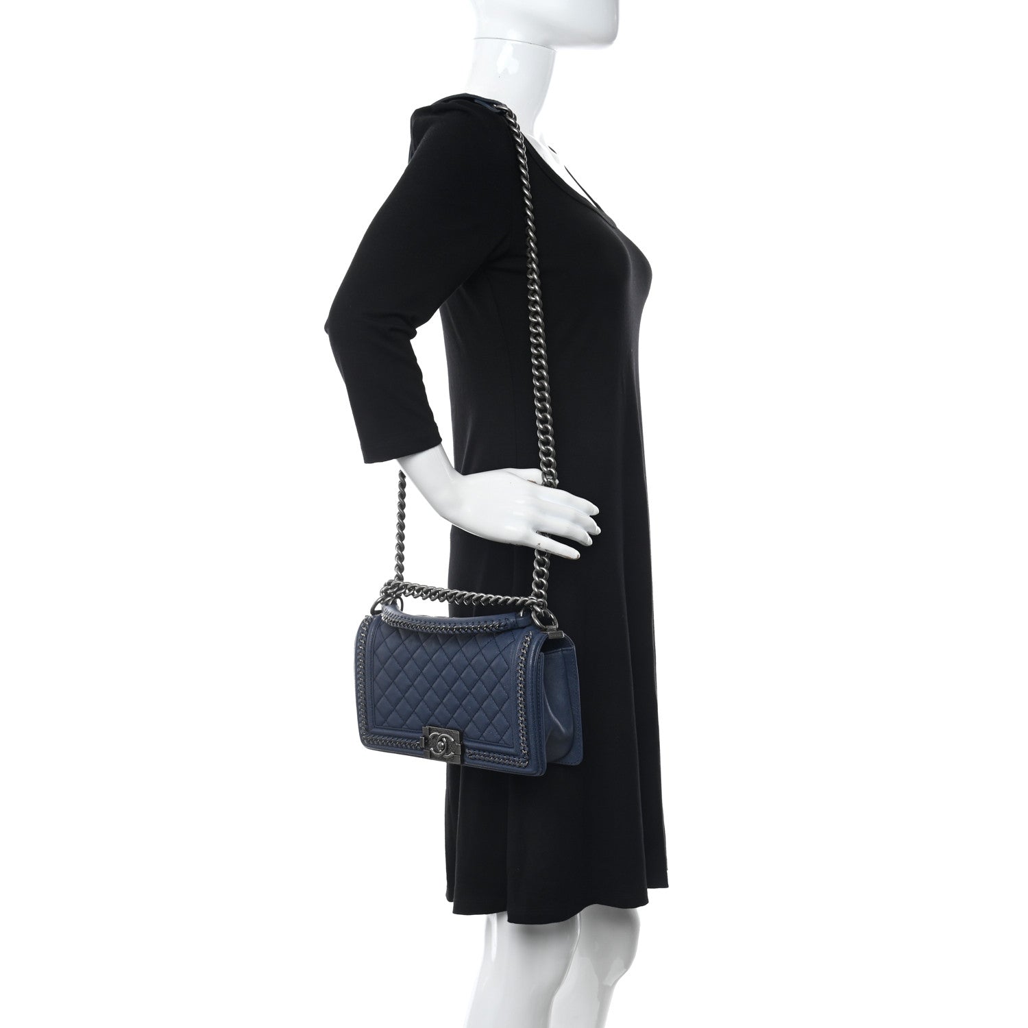 Chanel Calfskin Quilted Medium Top Handle Boy Flap Blue 2 of 10