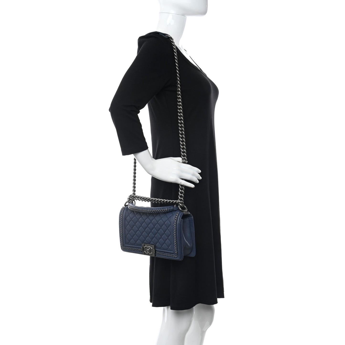 Calfskin Quilted Medium Top Handle Boy Flap Blue