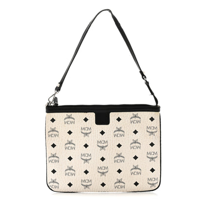 MCM Visetos Liz Shopper Tote Pouch White Black 1 of 6