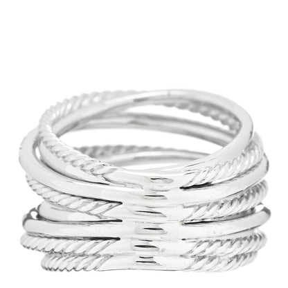 David Yurman Sterling Silver Diamond 17.8mm Crossover Cable Ring 52 6 3 of 4