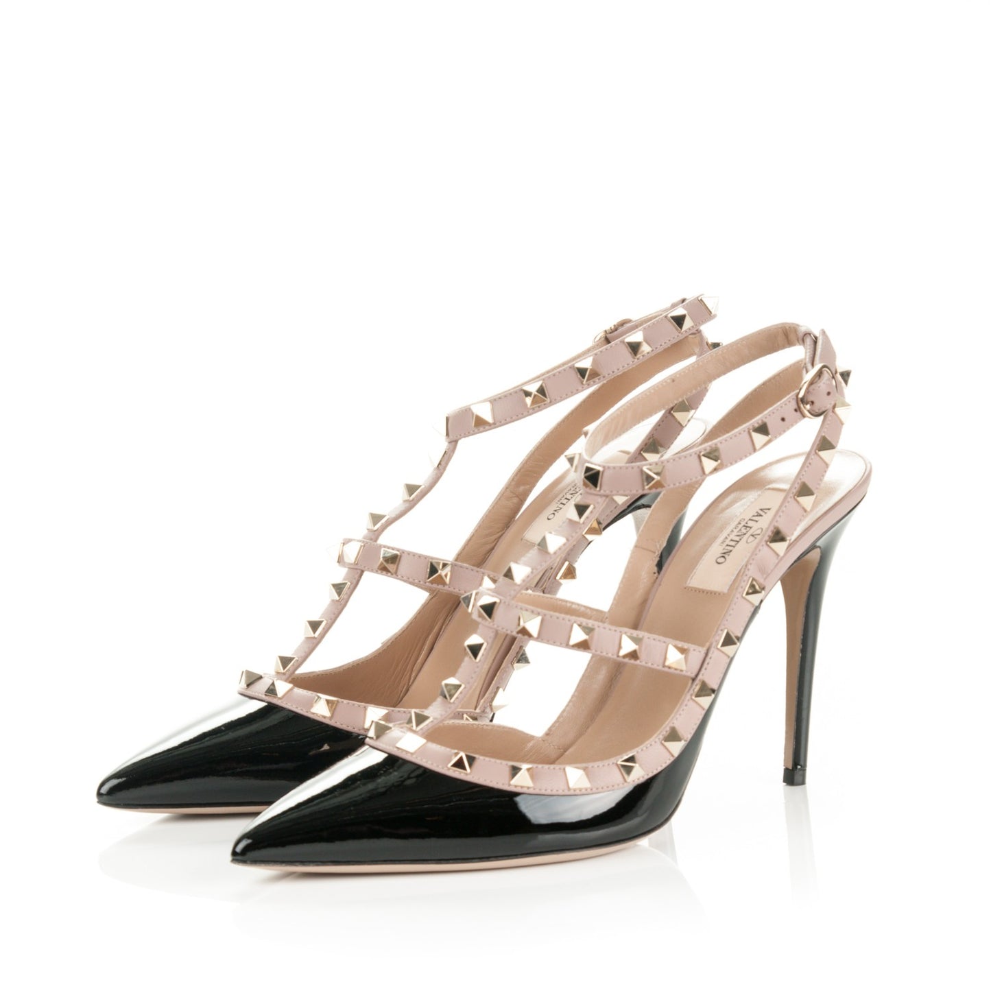 Patent Nappa Rockstud Ankle Strap 100mm Pumps 42 Black Poudre