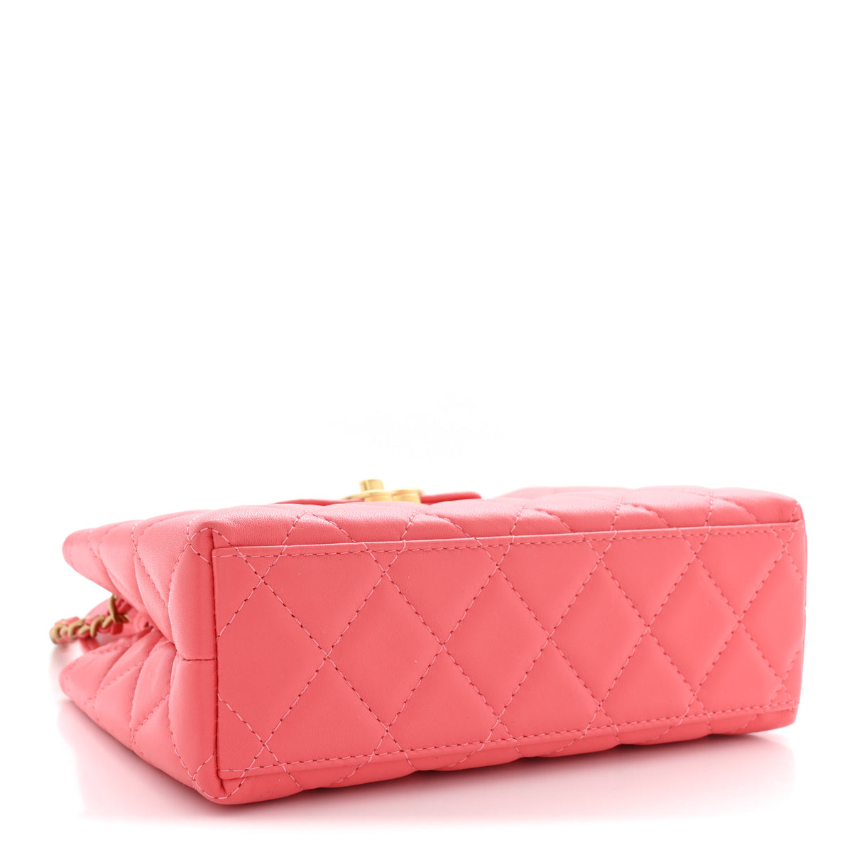 Shiny Aged Calfskin Quilted Nano Kelly Shopper Coral Pink