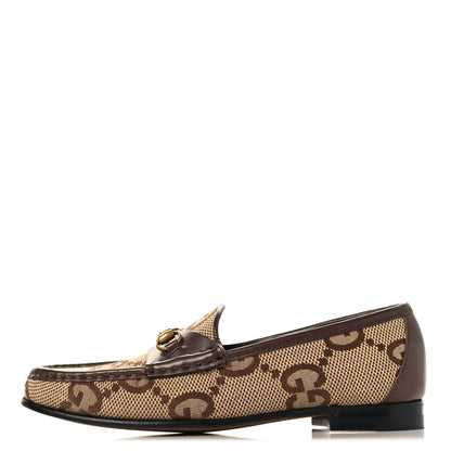 Gucci Monogram Jumbo GG Malaga Kid Horsebit Womens Jordaan Loafers 36.5 Camel Ebony New Acero Beige 1 of 9