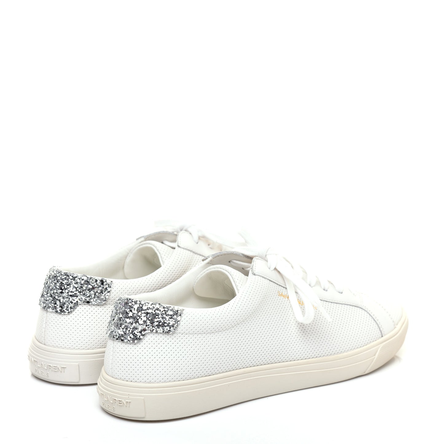 Perforated Calfskin Glitter Andy Low Top Sneakers 38.5 White Silver