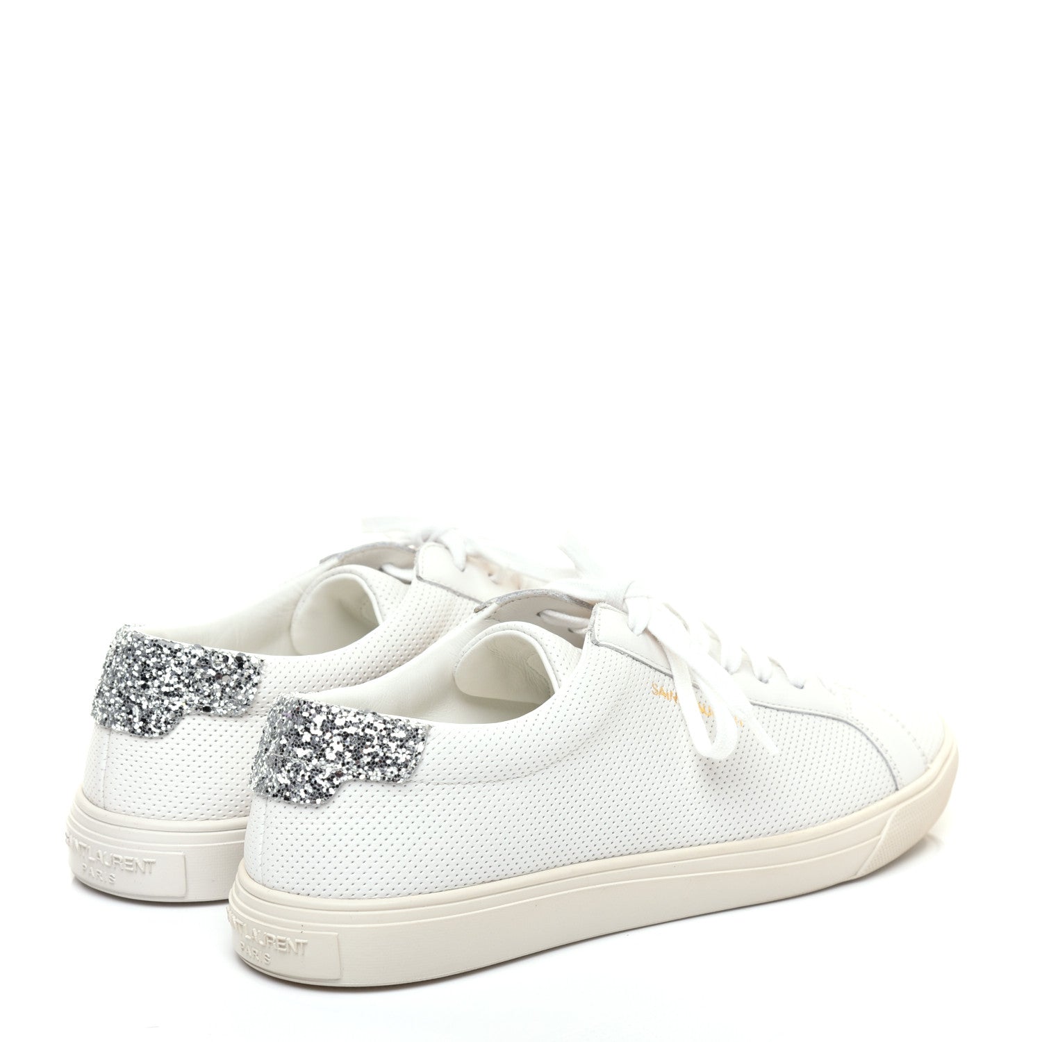 Saint Laurent Perforated Calfskin Glitter Andy Low Top Sneakers 38.5 White Silver 4 of 8