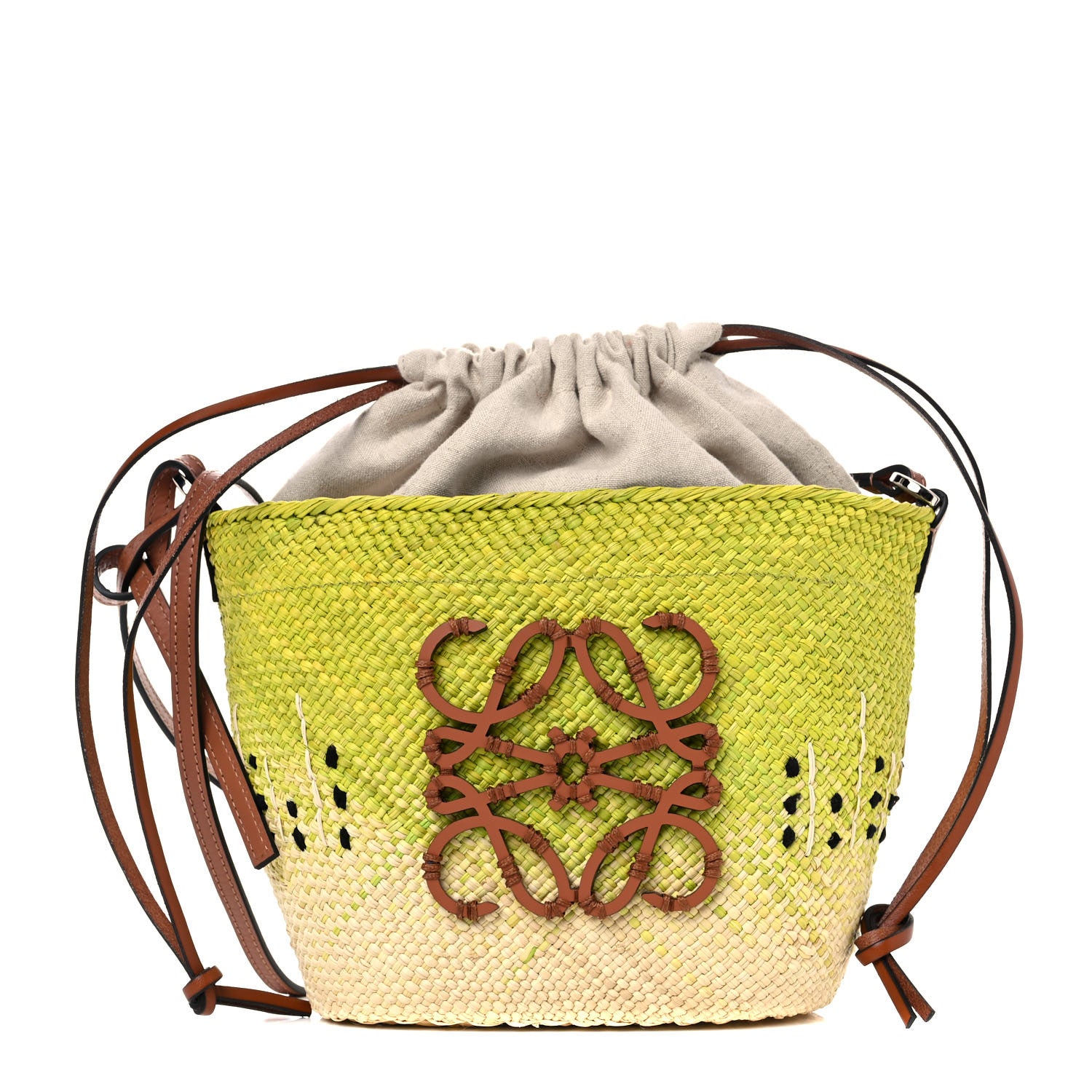 Loewe Calfskin Raffia Anagram Basket Tote Bag Kiwi 1 of 9