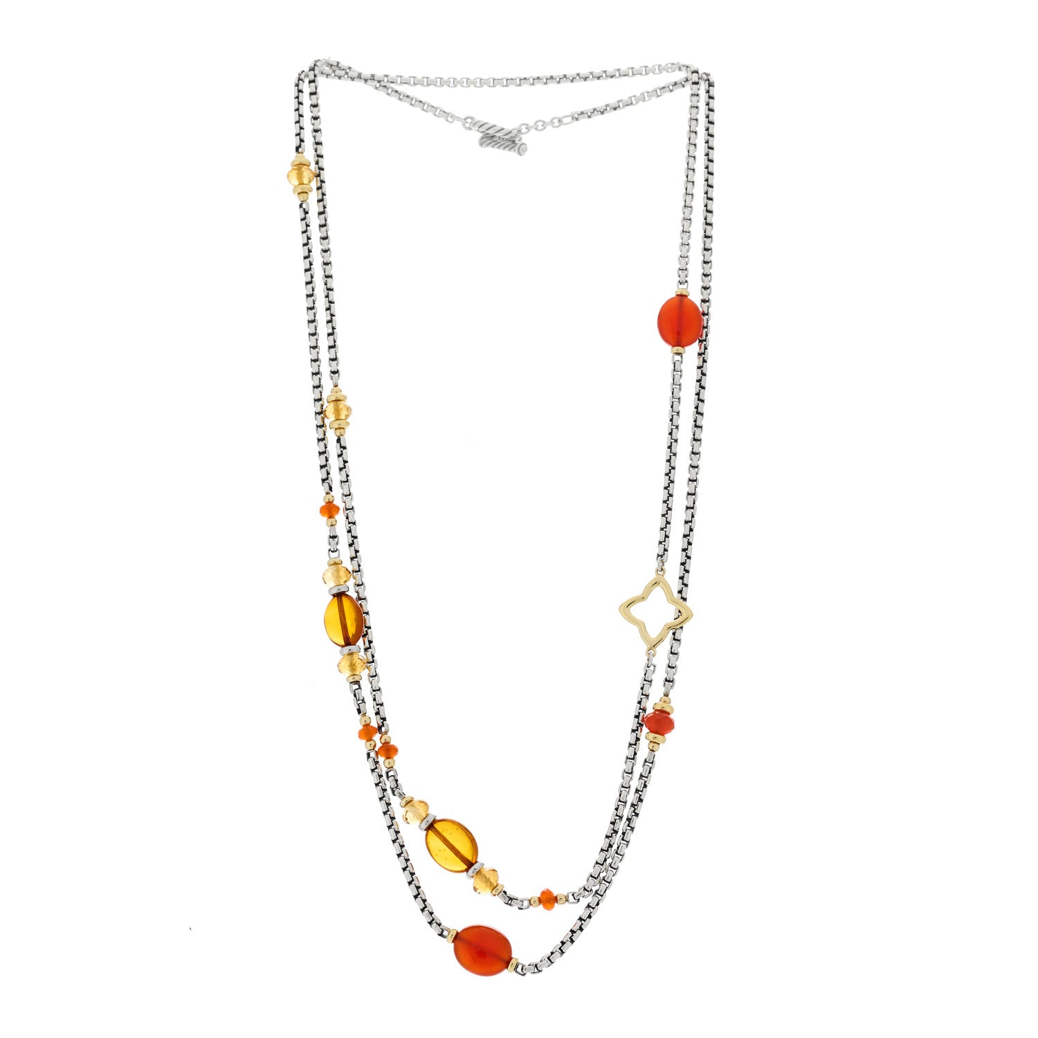 David Yurman Sterling Silver 18K Yellow Gold Amber Citrine Carnelian Quatrefoil Necklace 3 of 5