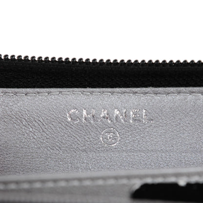 Chanel Lambskin Camellia Embossed Large Zip Around Gusset Wallet Black 6 of 12