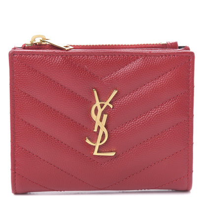 Saint Laurent Grain De Poudre Matelasse Chevron Monogram Zipped Card Case Rouge Eros 1 of 7