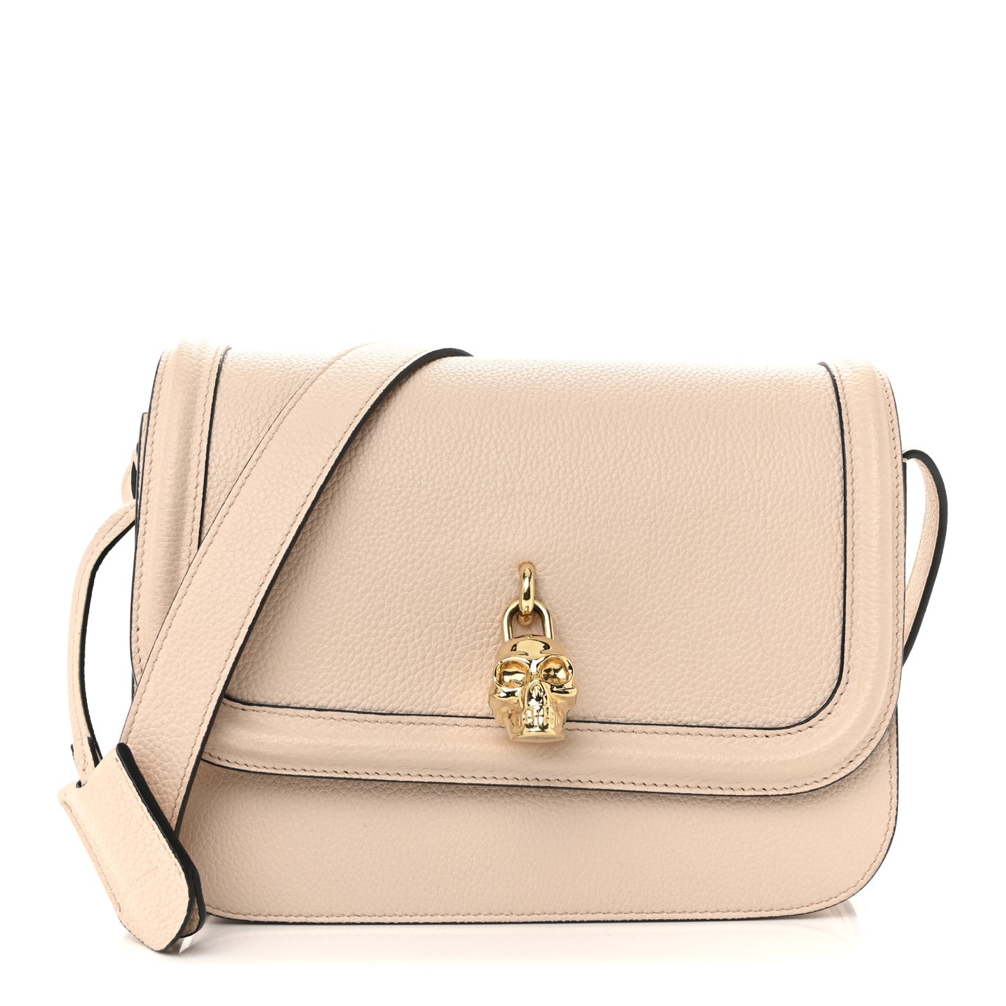 Grained Calfskin Padlock Crossbody Bag Nude