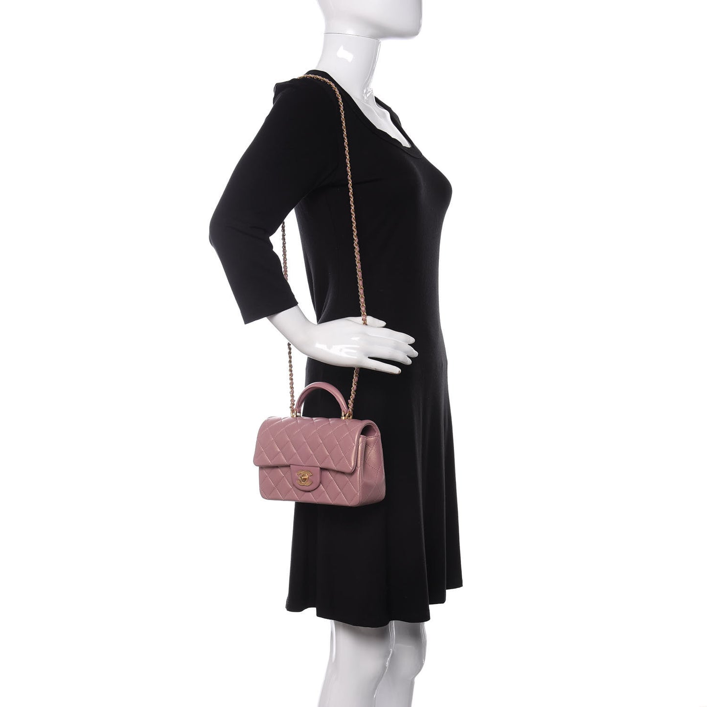 Iridescent Lambskin Quilted Mini Top Handle Rectangular Flap Pink