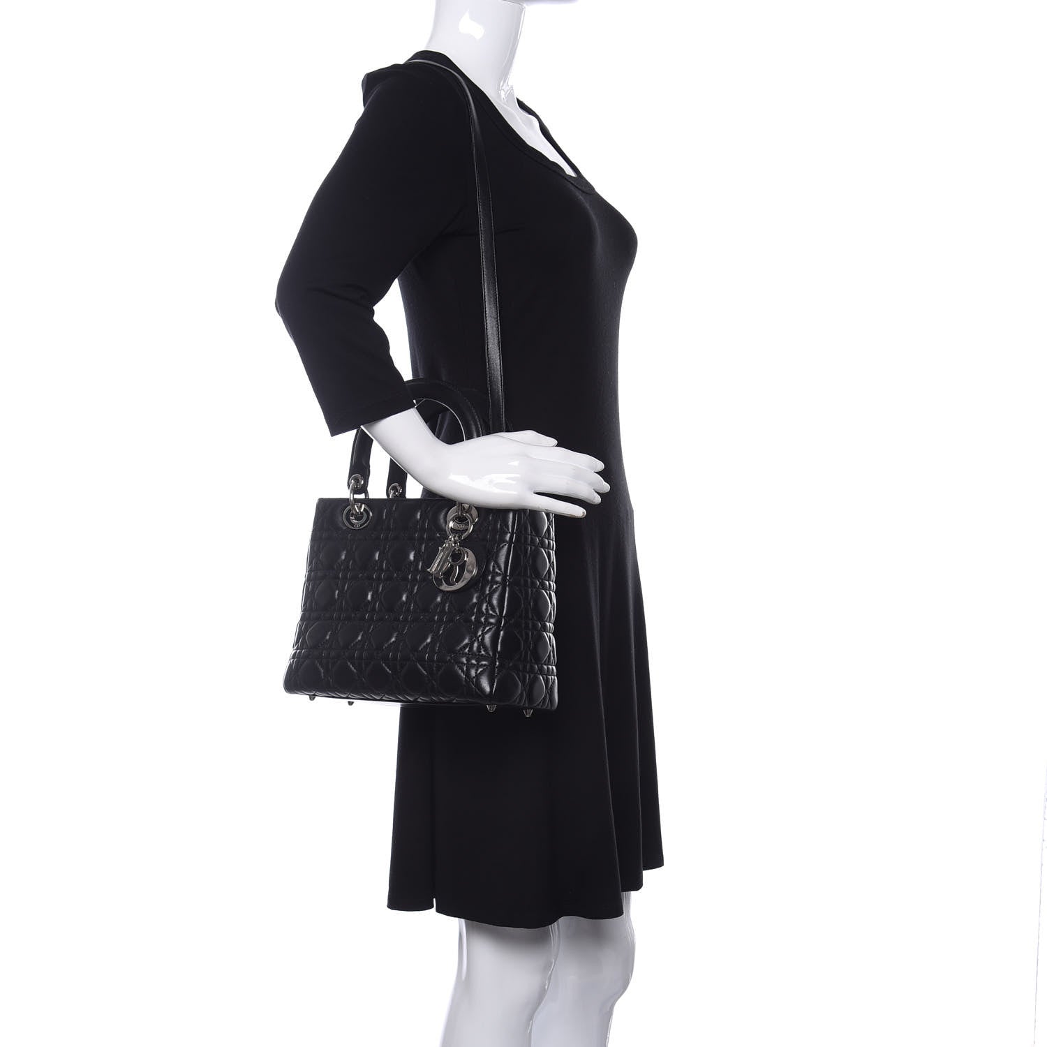 Christian Dior Lambskin Cannage Medium Lady Dior Black 2 of 14