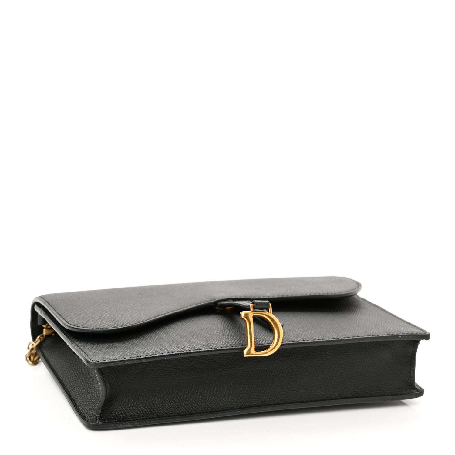 Christian Dior Grained Calfskin Saddle Chain Wallet Pouch Black 4 of 13