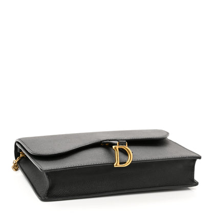 Christian Dior Grained Calfskin Saddle Chain Wallet Pouch Black 4 of 13