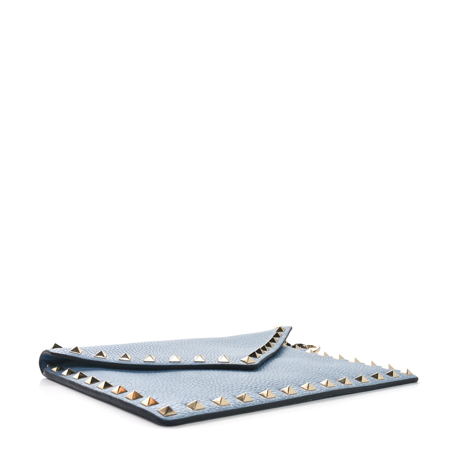 Valentino Garavani Pebbled Calfskin Medium Rockstud Envelope Flat Wristlet Pouch Atlantique 4 of 8