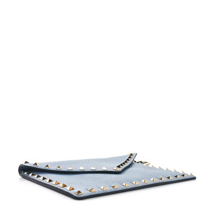 Valentino Garavani Pebbled Calfskin Medium Rockstud Envelope Flat Wristlet Pouch Atlantique 4 of 8