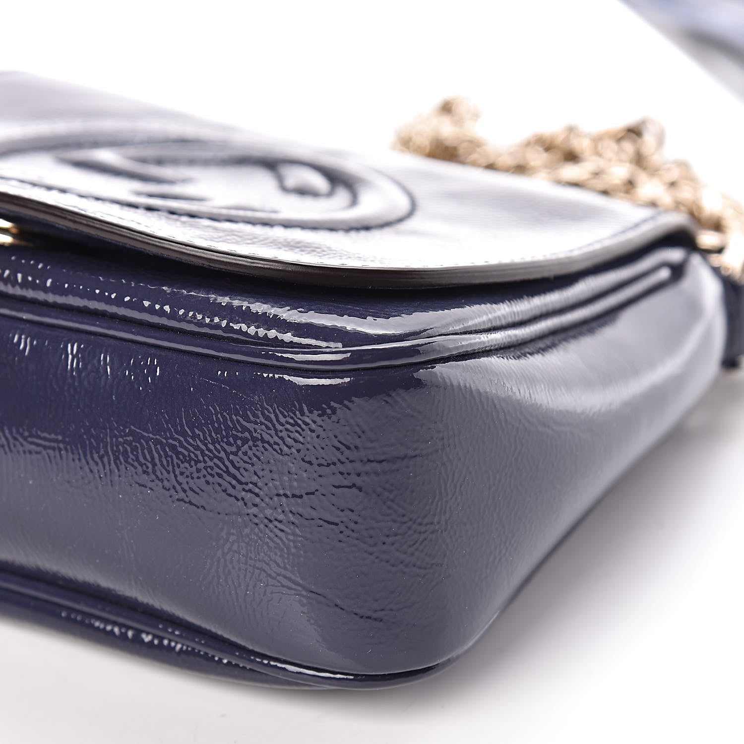 Gucci Vernice Naplack Small Soho Flap Crossbody Uniform Blue 9 of 10