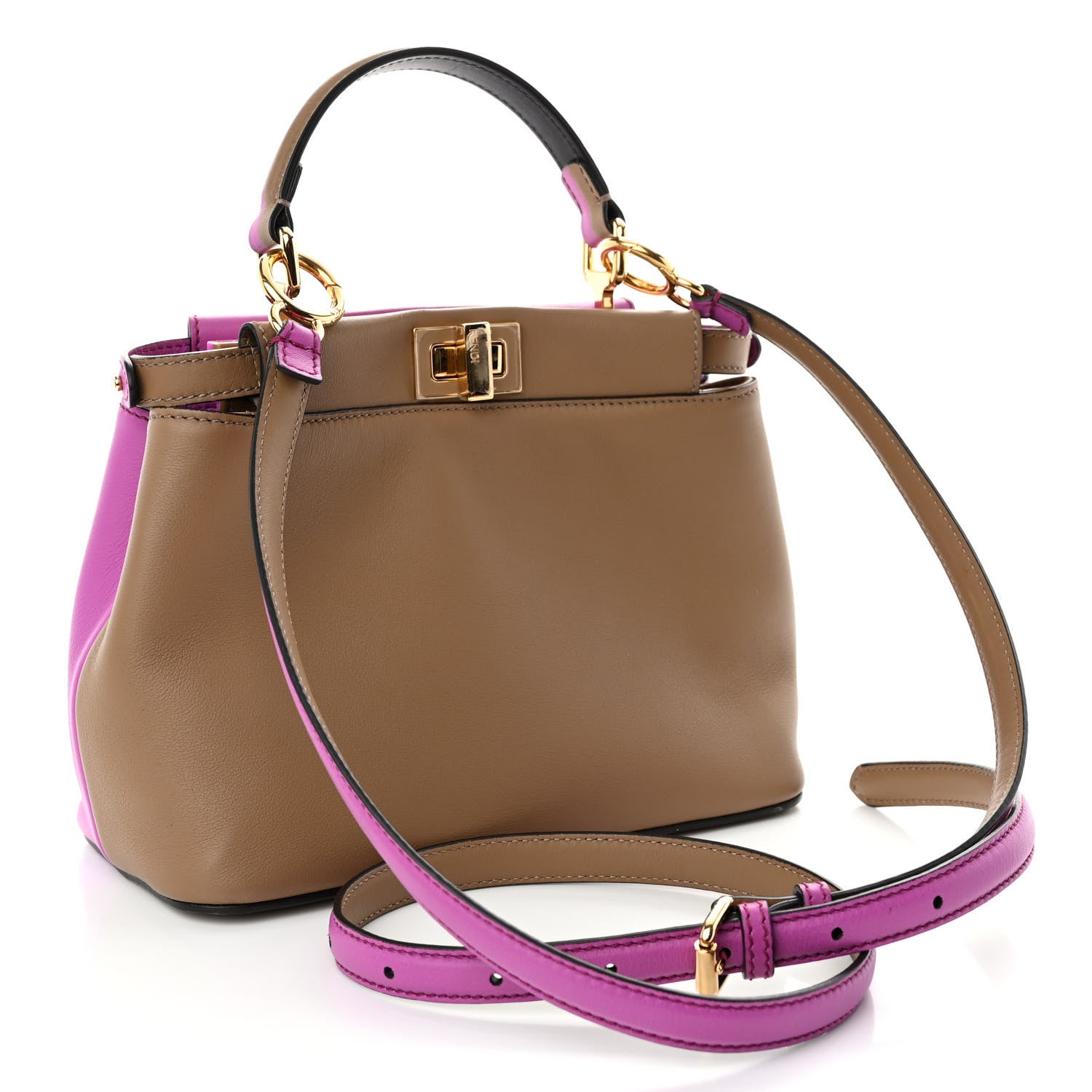 Fendi Vitello Seta Nappa Plexiglass Bi-Color Mini Peekaboo Iconic Satchel Bouganville Sand 3 of 11
