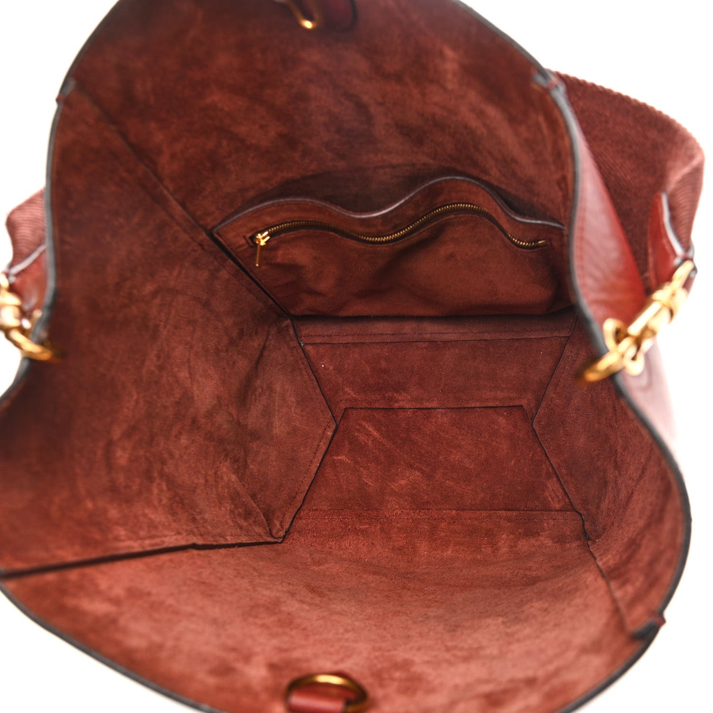 Natural Calfskin Sangle Bucket Bag Red Wood