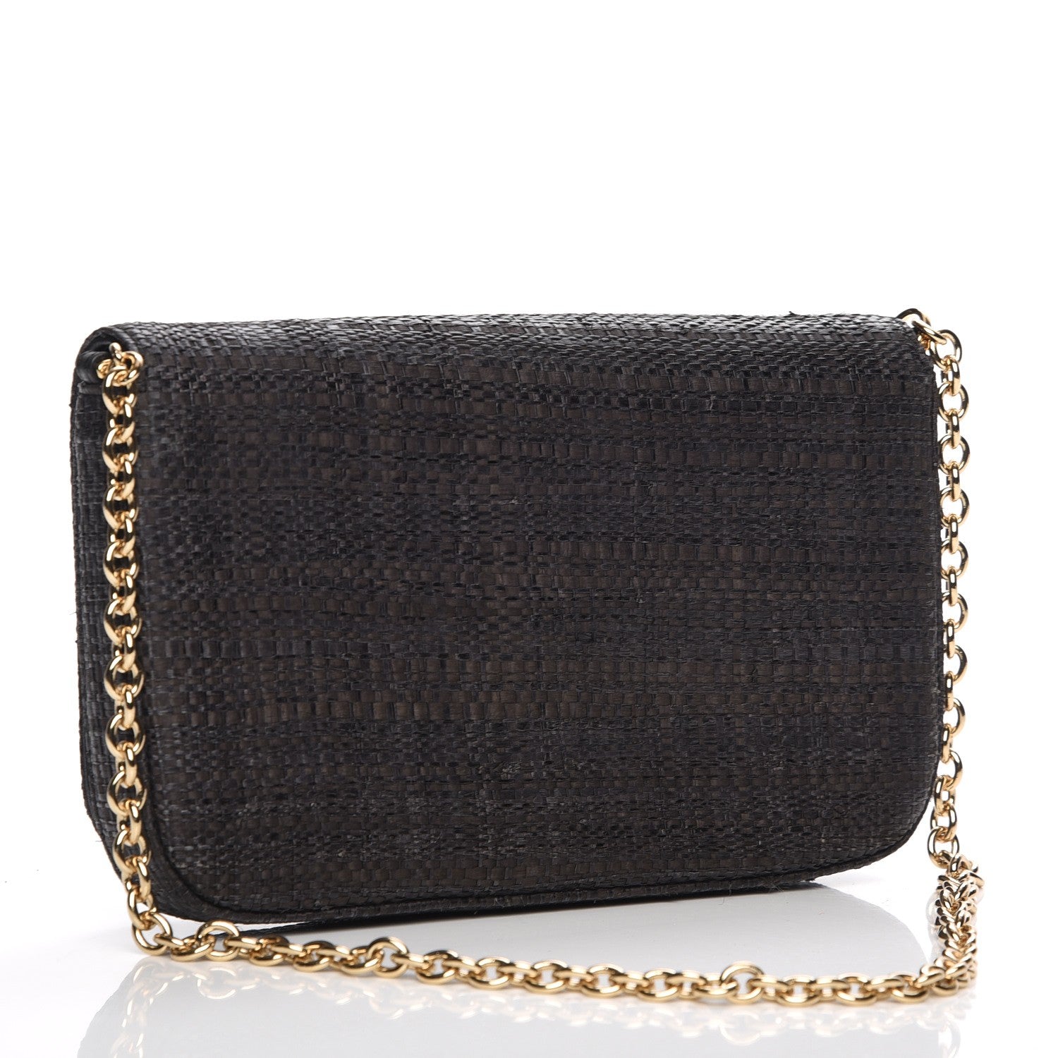 Dolce & Gabbana Raffia Crystal Embellished Chain Clutch Black 3 of 6