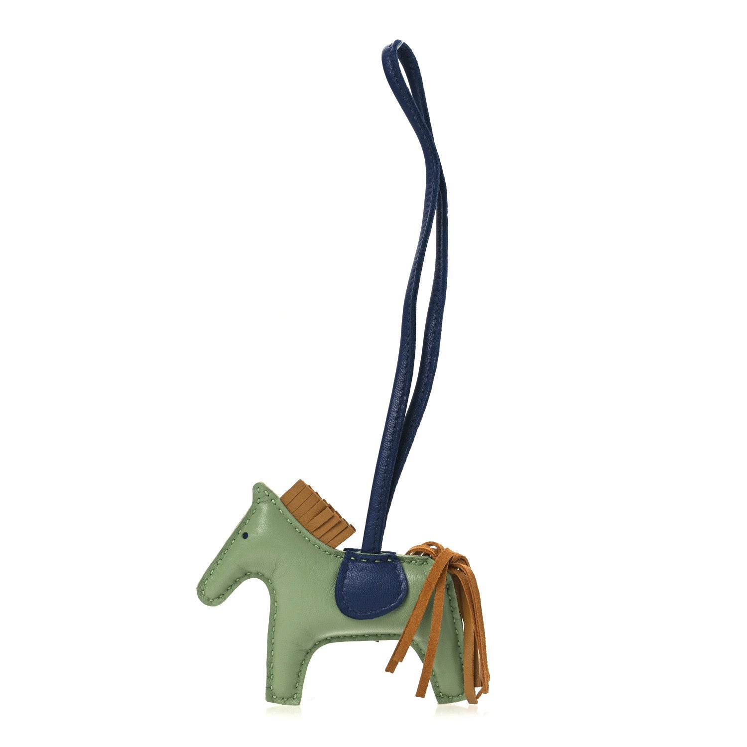 Hermes Milo Lambskin Grigri Rodeo Horse Bag Charm PM  Vert Criquet Sesame Bleu De Malte 1 of 5