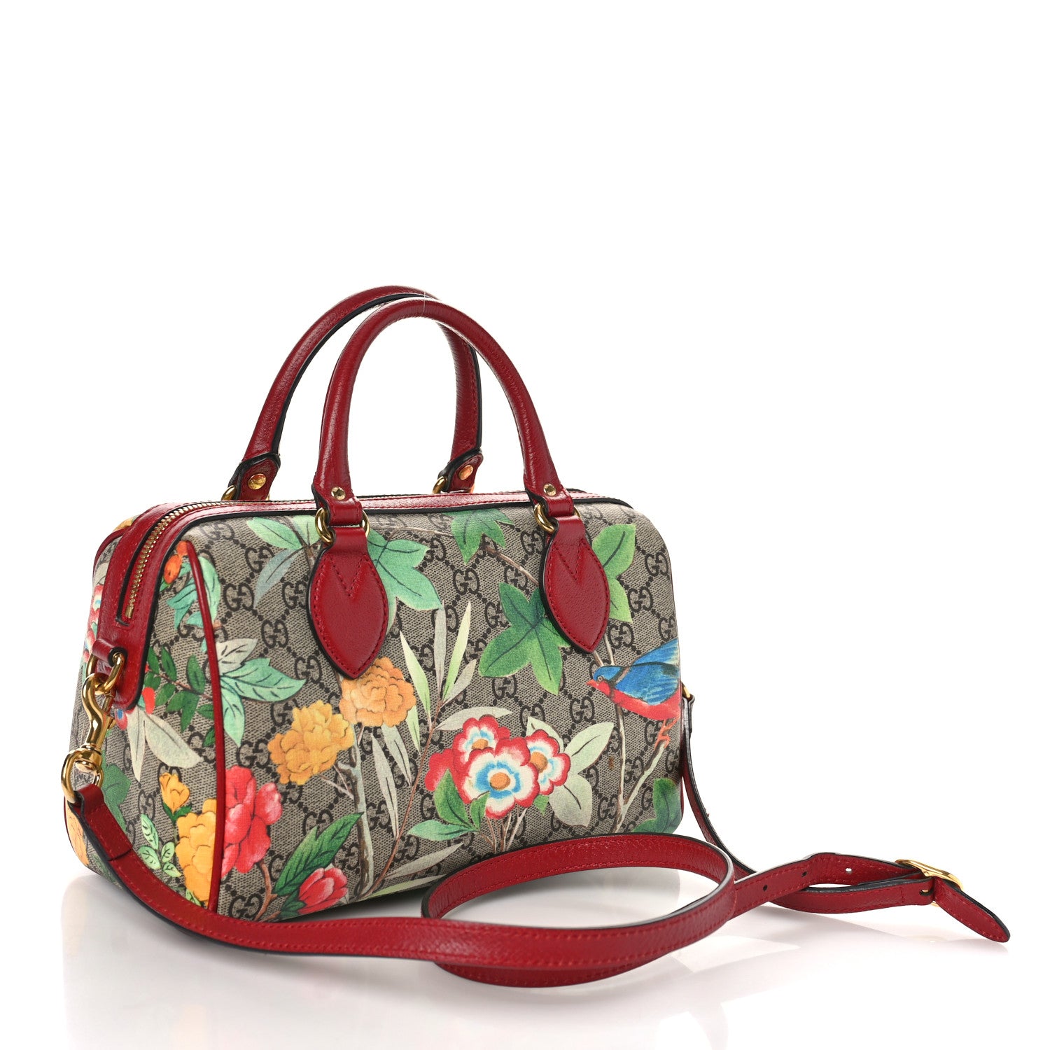Gucci GG Supreme Monogram Tian Small Boston Beige Multicolor Red 3 of 9