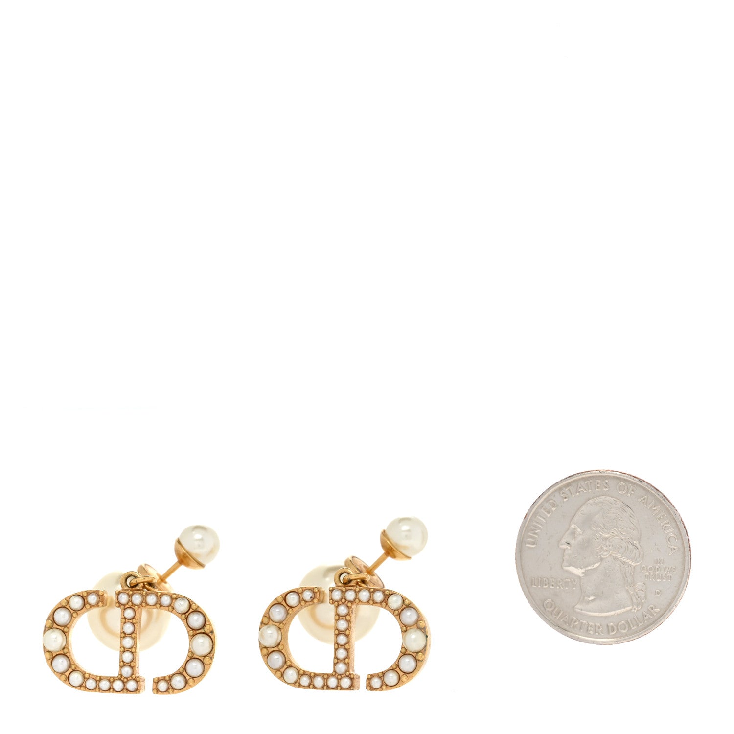 Christian Dior Pearl Crystal Tribal CD Drop Earrings Gold 2 of 5