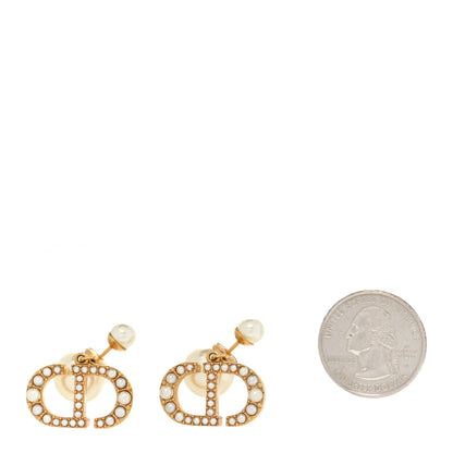 Christian Dior Pearl Crystal Tribal CD Drop Earrings Gold 2 of 5