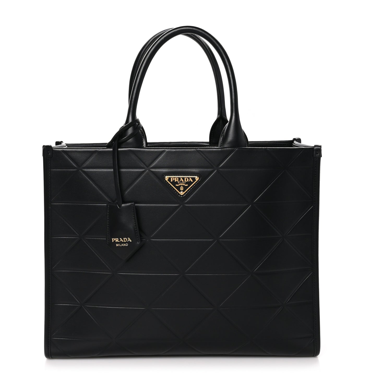 Soft Calfskin Triangolo Symbole Embossed Medium Tote Black