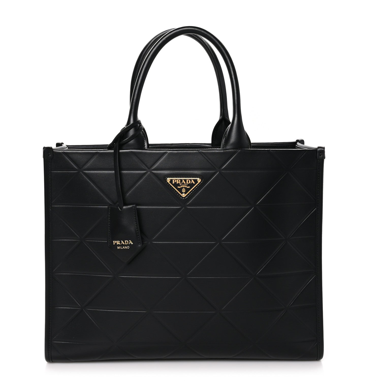 Prada Soft Calfskin Triangolo Symbole Embossed Medium Tote Black 1 of 9