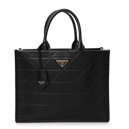 Prada Soft Calfskin Triangolo Symbole Embossed Medium Tote Black 1 of 9