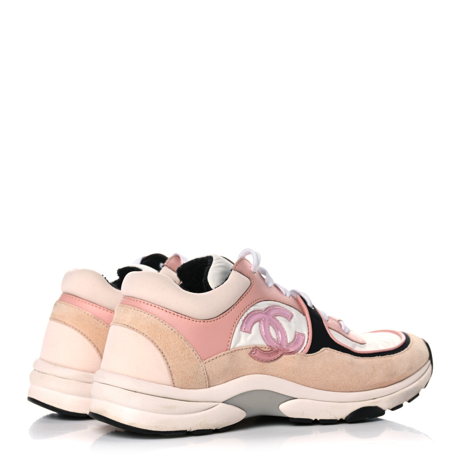 Chanel Nylon Lambskin Suede Calfskin CC Sneakers 38 Pink White Black 4 of 15