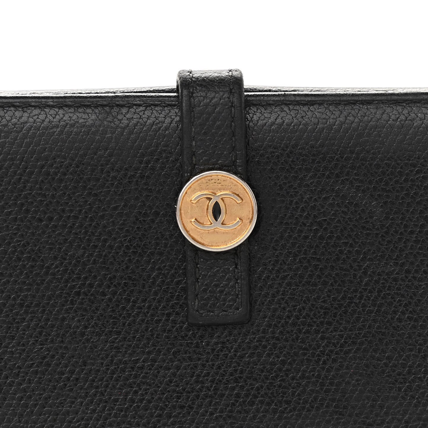 Grained Calfskin CC Button Long Wallet Black
