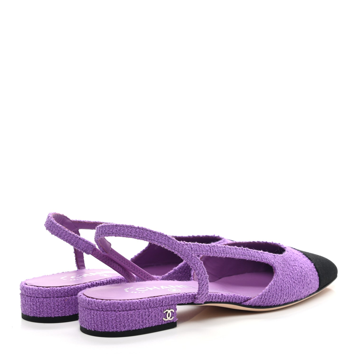 Chanel Fabric Cap Toe CC Slingback Flats 39.5 Purple 4 of 9
