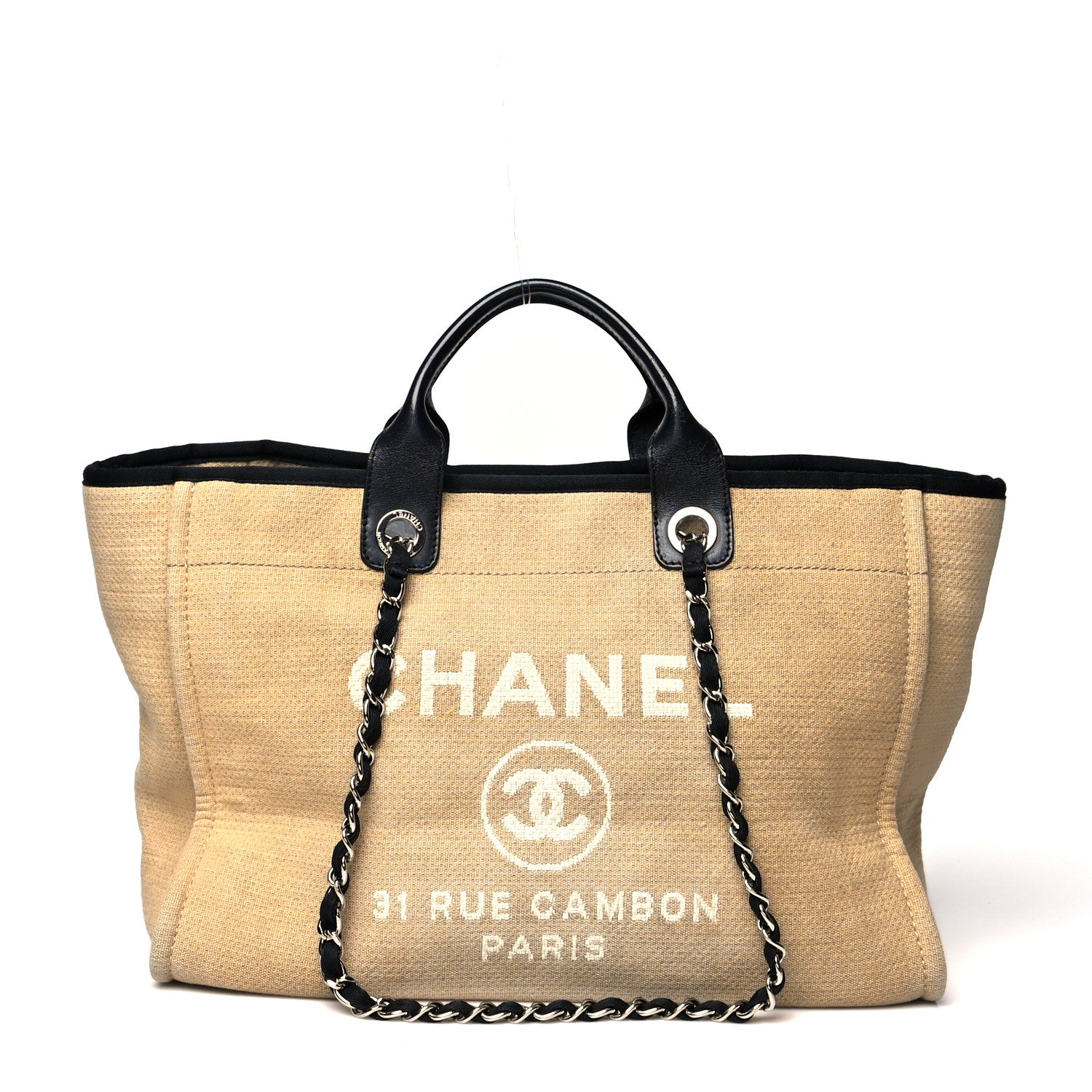 Chanel Canvas Medium Deauville Tote Beige Black 1 of 13