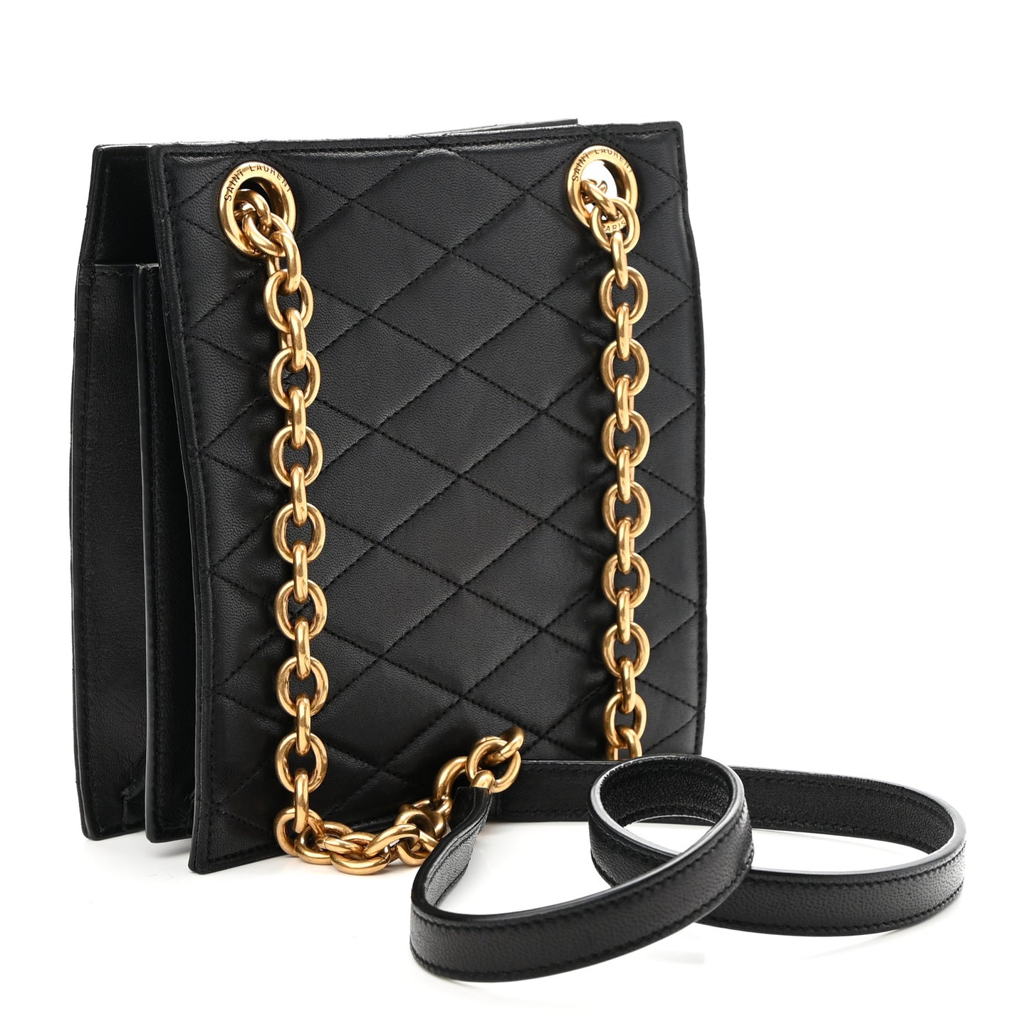 Lambskin Quilted Le Maillon Square Crossbody Bag Black